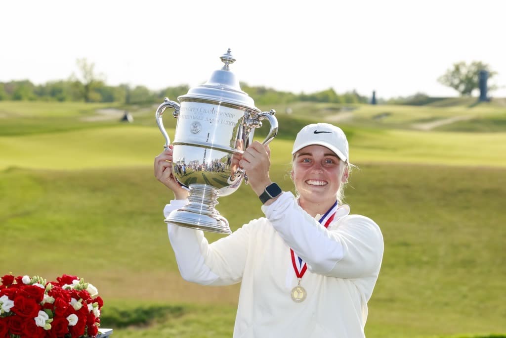 Image of Maja Stark holding the 2025 USWO trophy